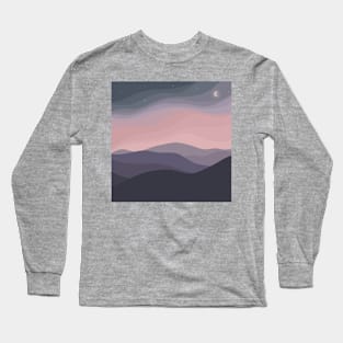 Blush and Grey Minimal Hilly Night Landscape Digital Illustration Long Sleeve T-Shirt